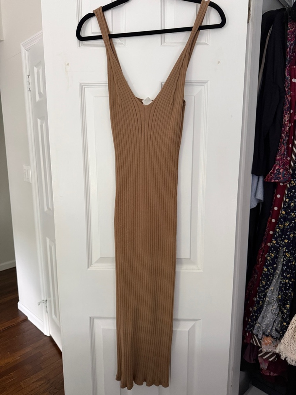 H&M Ribbed Sleeveless Maxi Dress in Brown